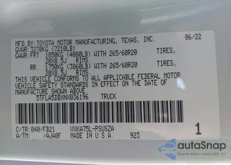 2022 Toyota Tundra Sr5 из США, поврежденный, VIN 5TFLA5DBXNX036196